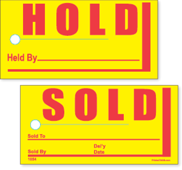 Yellow Hold and Sold Sales Tags