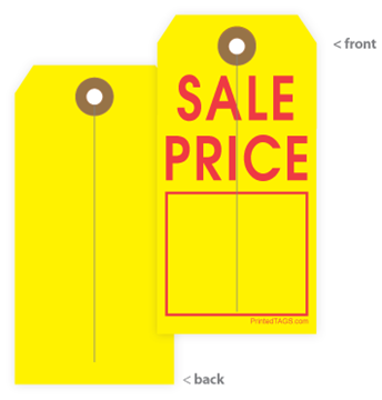 Yellow pricing tag with red imprint