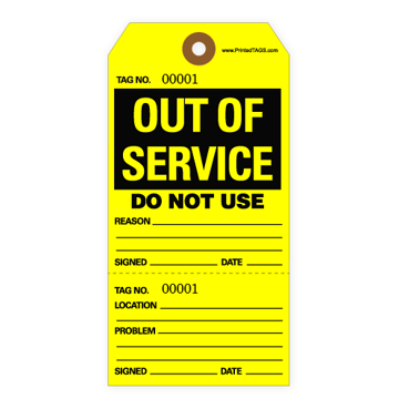 Yellow Out of Service Tag