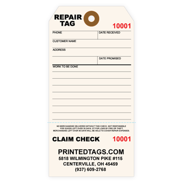 Picture of Custom Repair Claim Tag