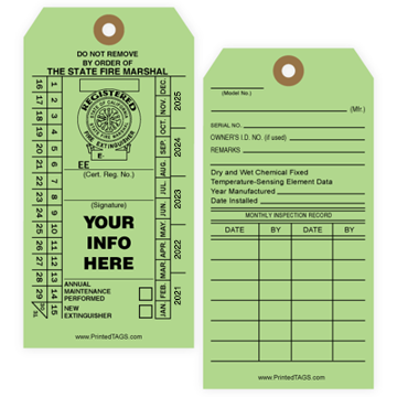 Green State Seal Fire Inspection Tags
