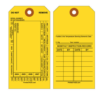 Yellow Non-Imprinted Fire Extinguisher Tags