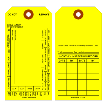 Yellow Non-Imprinted Fire Extinguisher Tags